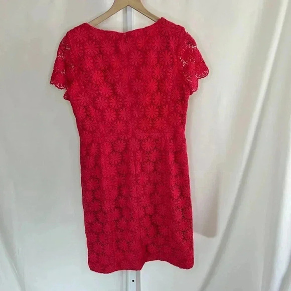 Talbots LaRosa Lace Size 8P Dress Short Sleeve Coral Pink Floral Lace Crochet - Picture 3 of 11